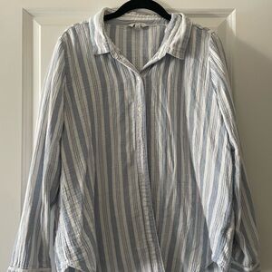 Lucky Brand Men's Casual Blue and White Striped Shirt